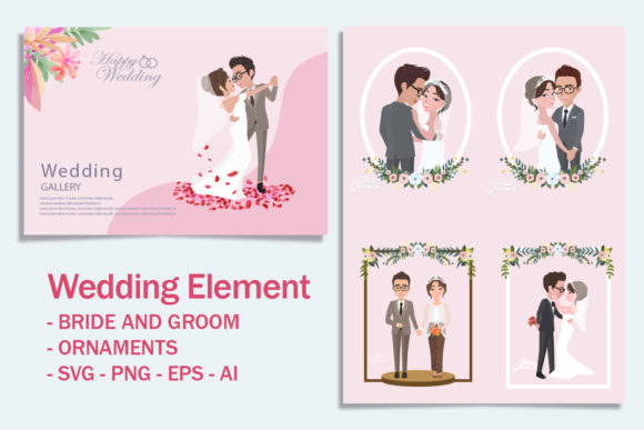 Enchanting Wedding Elements: Adorable Bride & Groom Characters for Your Designs