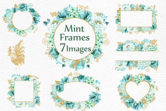 Gold & Mint Watercolor Frames: Elevate Your Wedding Designs