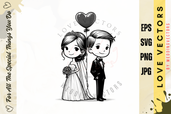 Wedding Couple and Love Vectors - C4952: Stately Wedding Illustrations