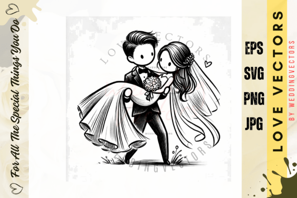 Wedding Couple and Love Vectors: Soft Luxury Illustration C4638